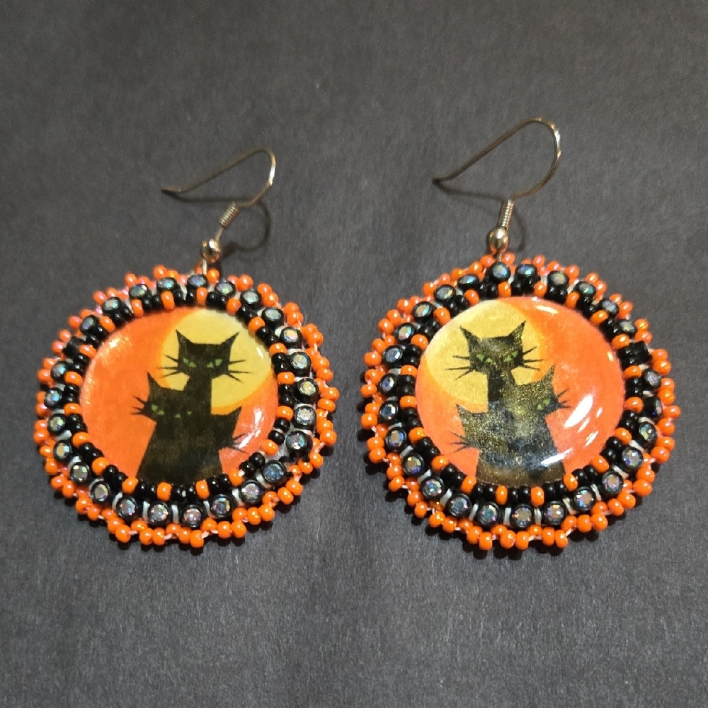LOWEST PRICE-Orange and Black Cat Earrings